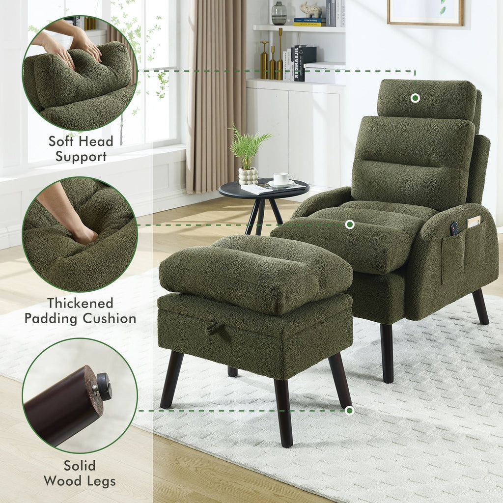 HOMYKA Accent Lounge Chair with Adjustable Backrest Storage Ottoman
