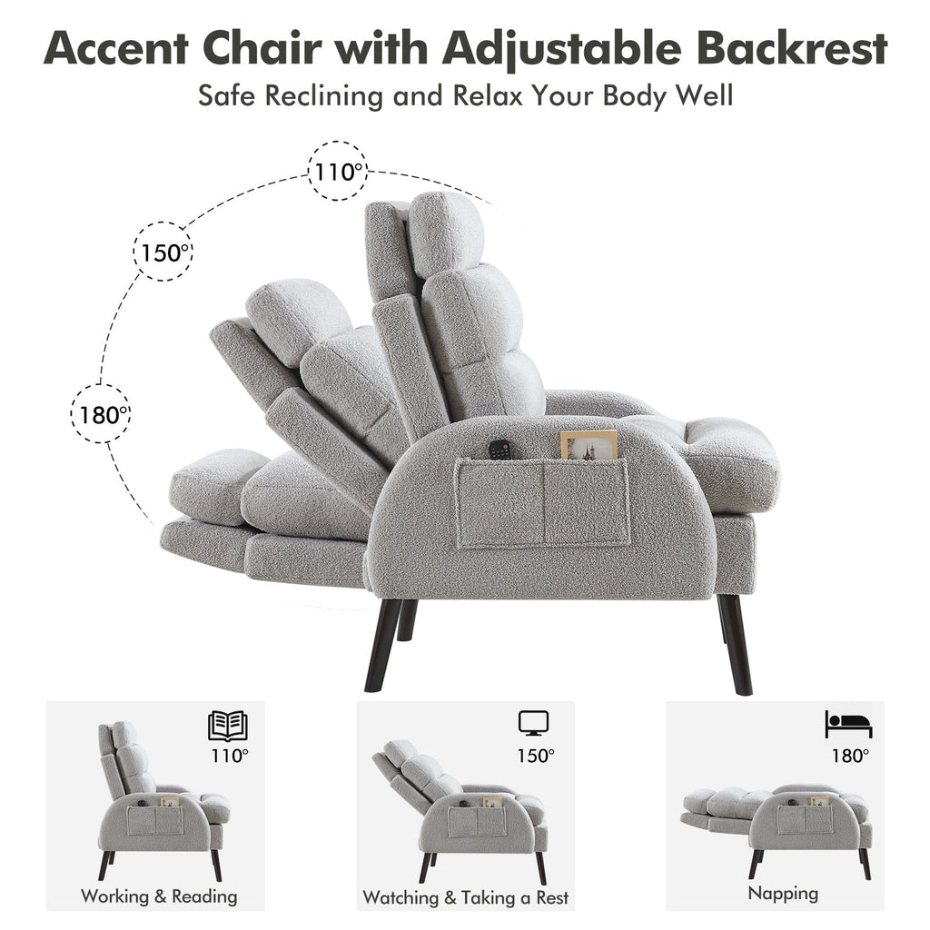HOMYKA Accent Lounge Chair with Adjustable Backrest Storage Ottoman