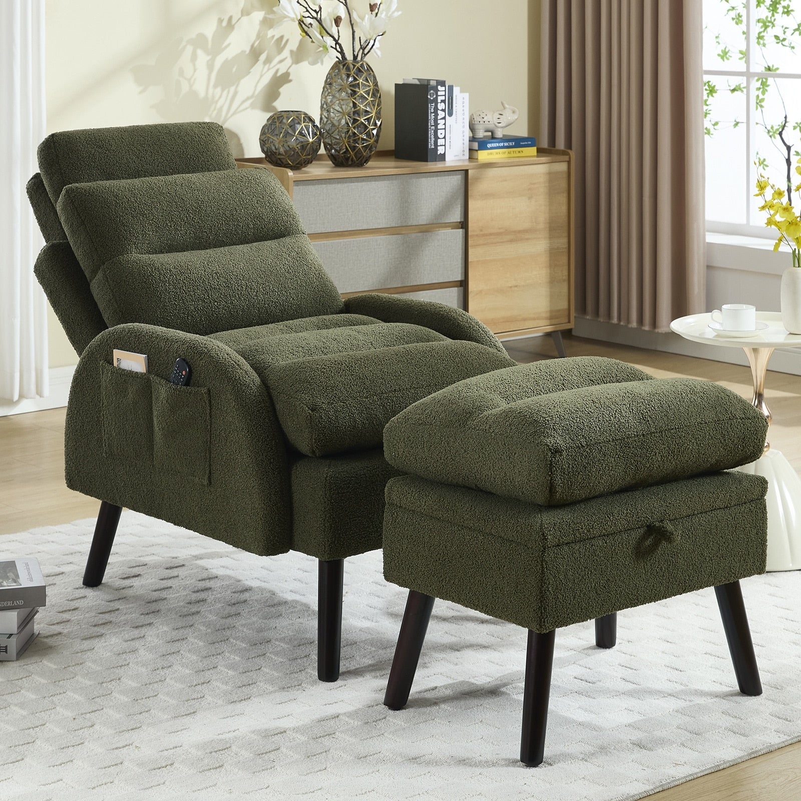 HOMYKA Accent Lounge Chair with Adjustable Backrest Storage Ottoman