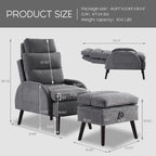 HOMYKA Accent Lounge Chair with Adjustable Backrest Storage Ottoman