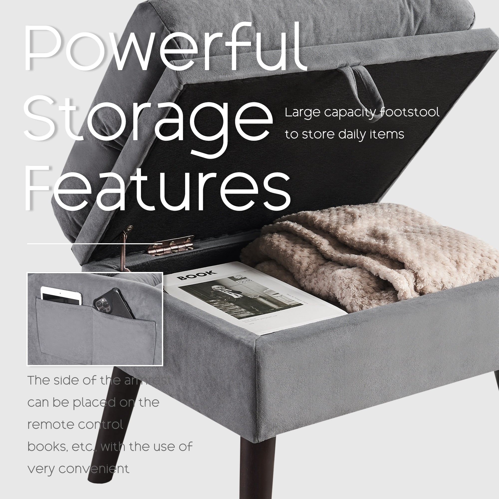 HOMYKA Accent Lounge Chair with Adjustable Backrest Storage Ottoman