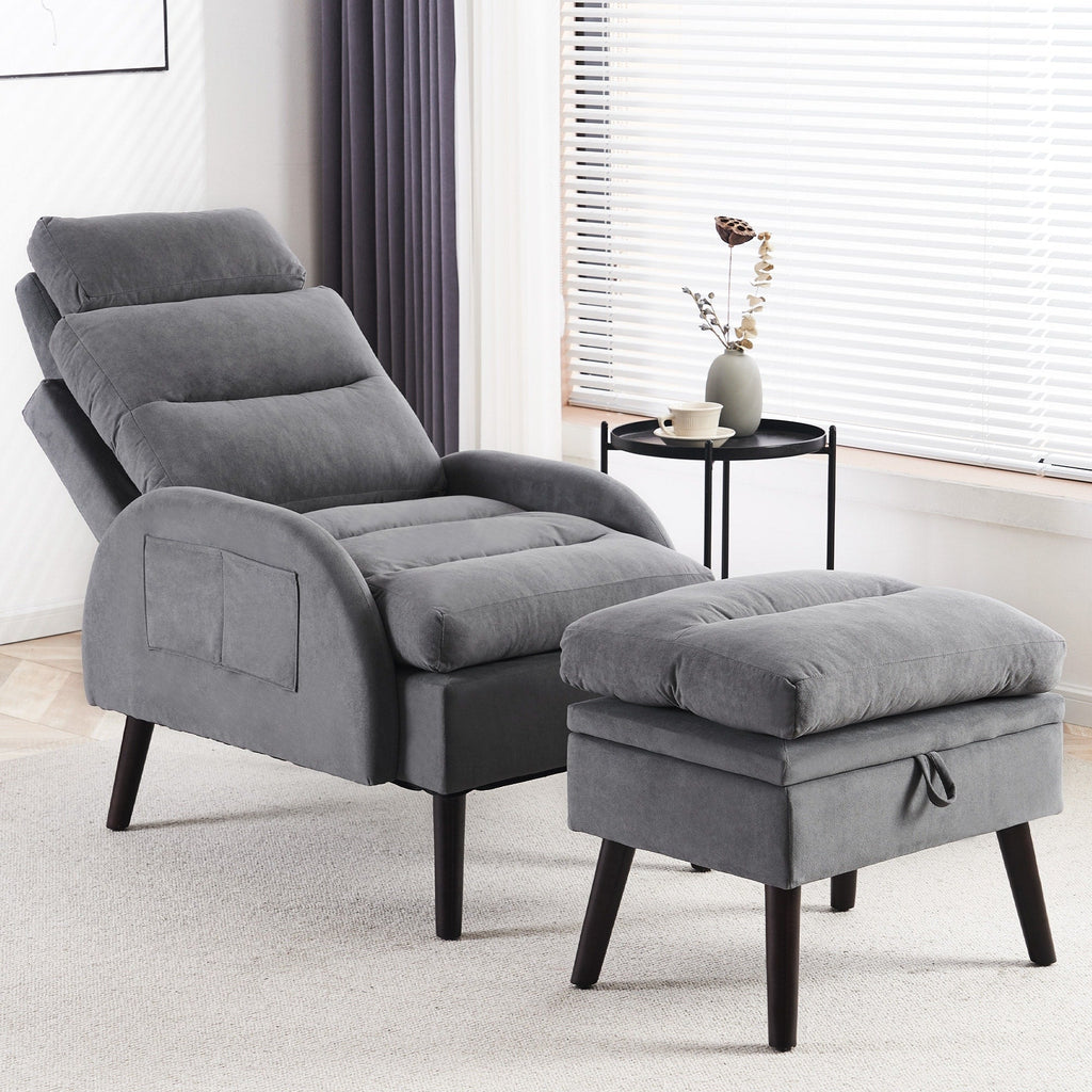 HOMYKA Accent Lounge Chair with Adjustable Backrest Storage Ottoman