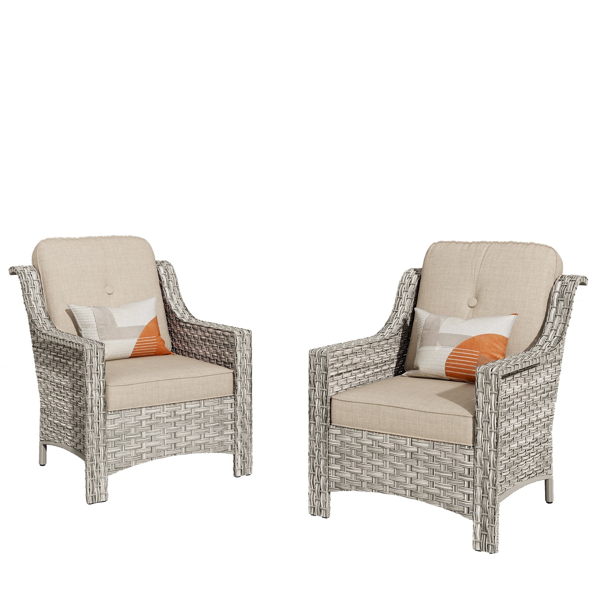 HOOOWOOO 2-piece High Back Wicker Rattan Outdoor Patio Chair Set