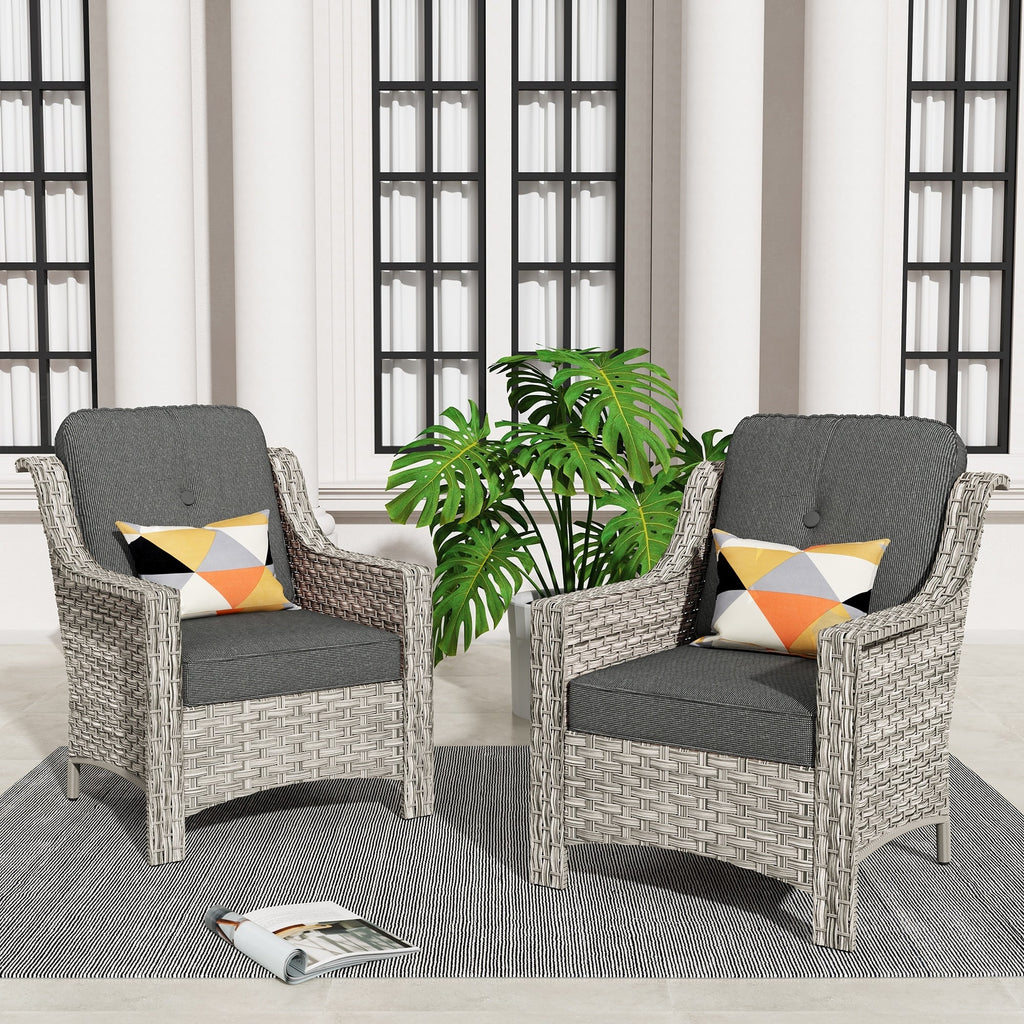 HOOOWOOO 2-piece High Back Wicker Rattan Outdoor Patio Chair Set