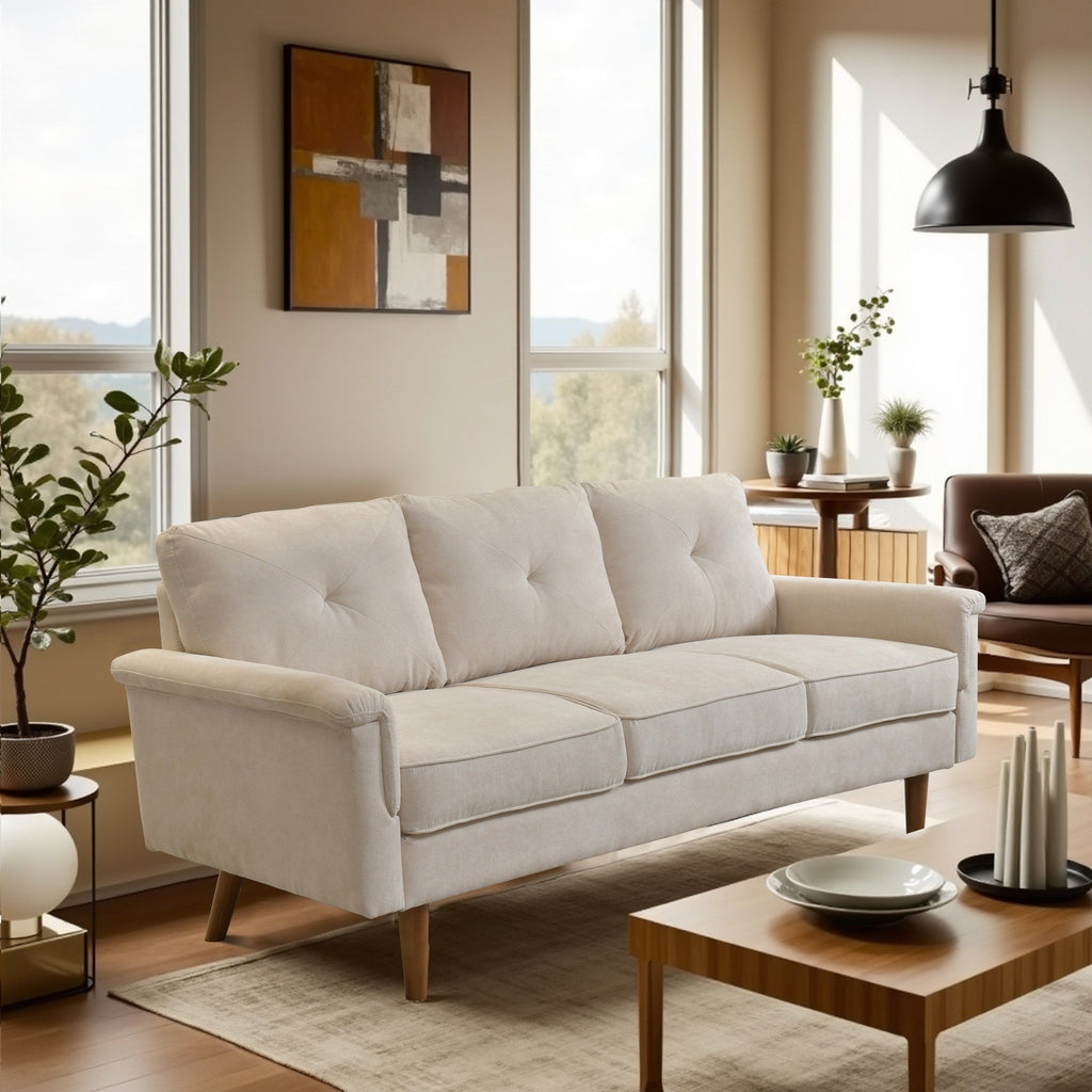 HOOOWOOO Mid-Century 3-Seat Upholstered Sofa with Wood Legs for Living Room