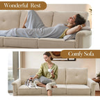 HOOOWOOO Mid-Century 3-Seat Upholstered Sofa with Wood Legs for Living Room