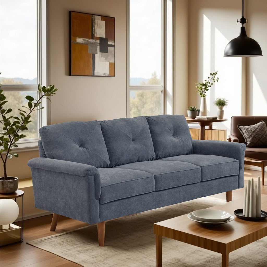 HOOOWOOO Mid-Century 3-Seat Upholstered Sofa with Wood Legs for Living Room