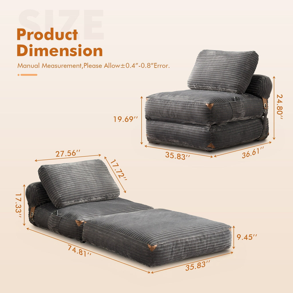 HOOOWOOO Modern Corduroy Fabric Folding Sofa Couch