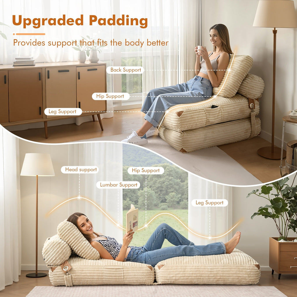 HOOOWOOO Modern Corduroy Fabric Folding Sofa Couch