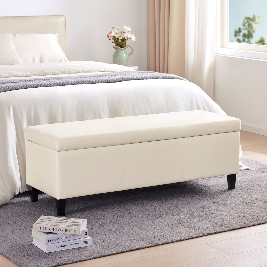 50.3 x 17.50 x 18 Upholstered Rectangular Storage Ottoman-Faux Leather