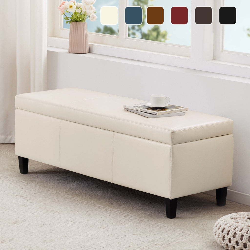 50.3 x 17.50 x 18 Upholstered Rectangular Storage Ottoman-Faux Leather