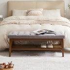 Entryway Shoe Bench Storage Bench Fabric Solid Wood, 43-inch Upholstered Bench for Living Room, Bedrooms