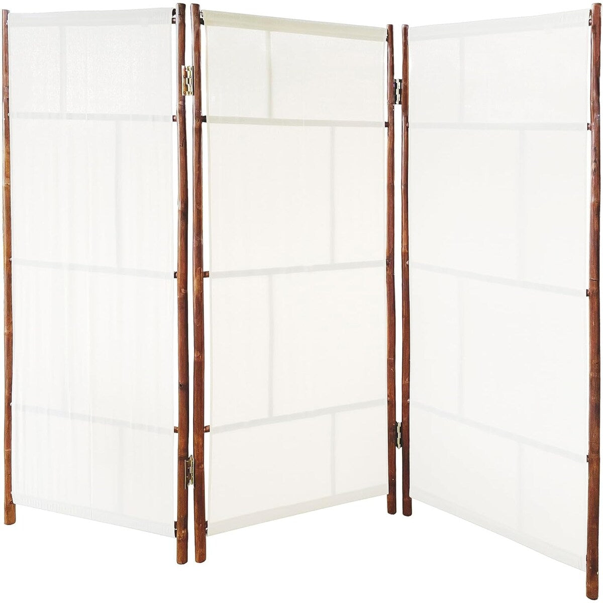Handcrafted Bamboo Folding 3-Panel Room Divider Privacy Screen, Ecru Fabric