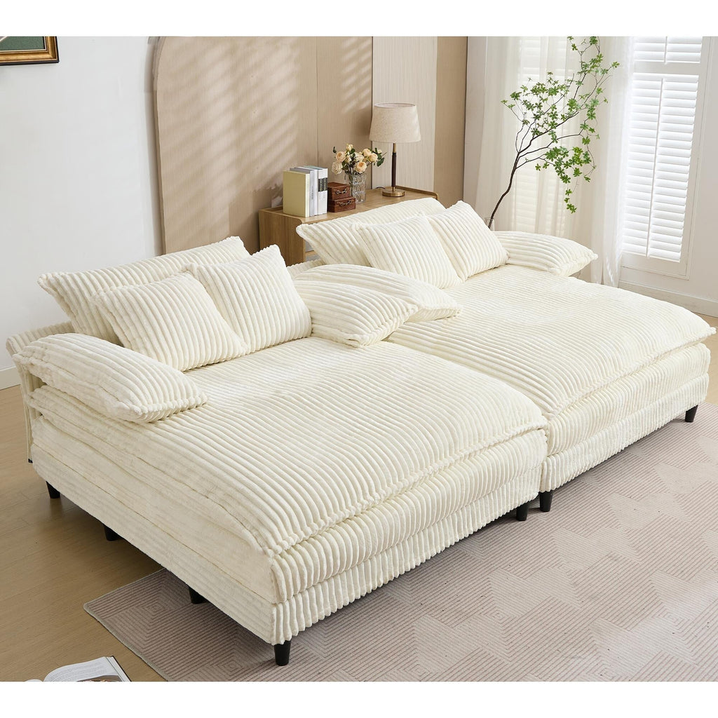 Harmonia 109 W Oversized Corduroy Sofa Bed, Deep Seat Double Lounge Chaise with 4 Pillows