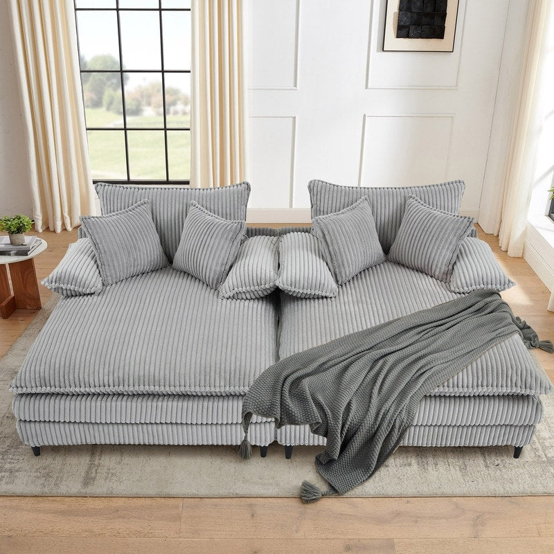 Harmonia 109 W Oversized Corduroy Sofa Bed, Deep Seat Double Lounge Chaise with 4 Pillows