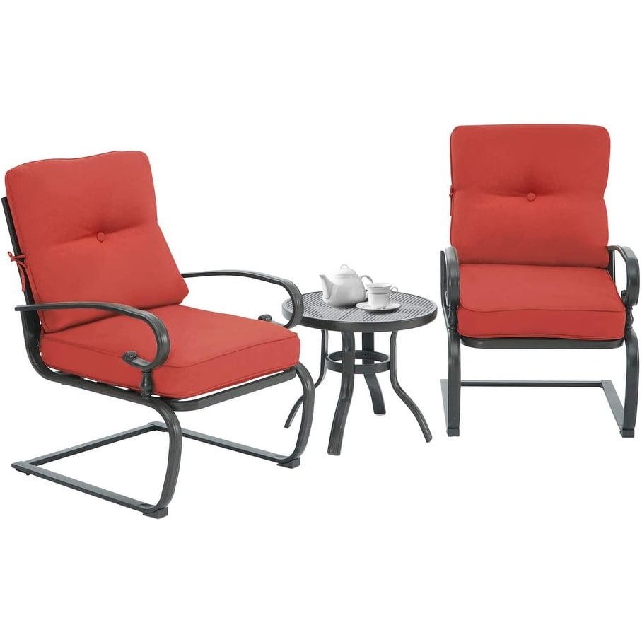 Nista 3 Piece Outdoor Patio C-Spring Bistro Set Dining Chairs with Cushions and Coffee Table by Havenside Home