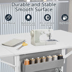 Height Adjustable Craft Table with Storage Shelves, Mobile Folding Cutting Table for Home Office Sewing Room Craft Room