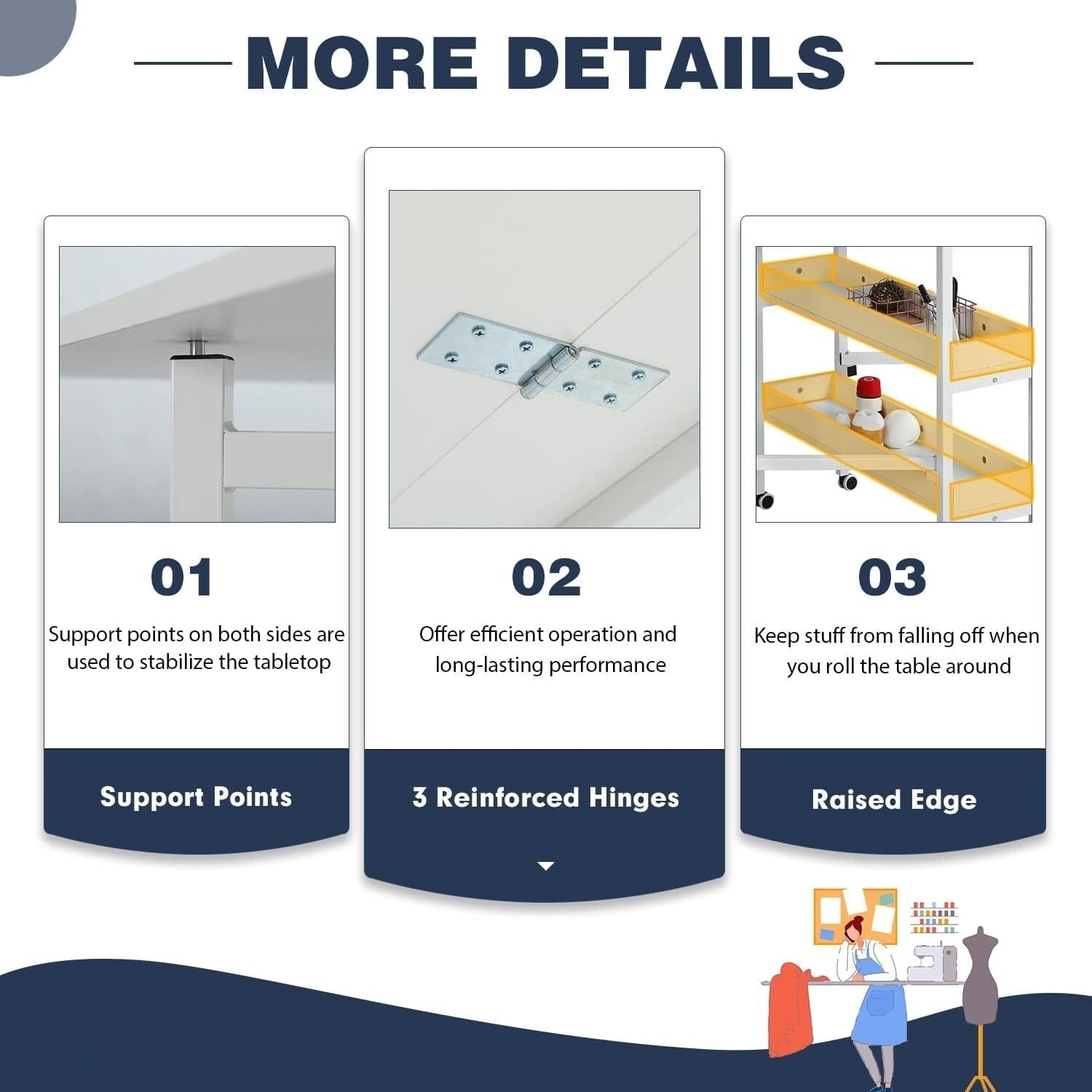 Height Adjustable Craft Table with Storage Shelves, Mobile Folding Cutting Table for Home Office Sewing Room Craft Room