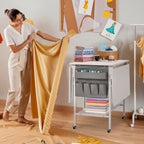 Height Adjustable Craft Table with Storage Shelves, Mobile Folding Cutting Table for Home Office Sewing Room Craft Room