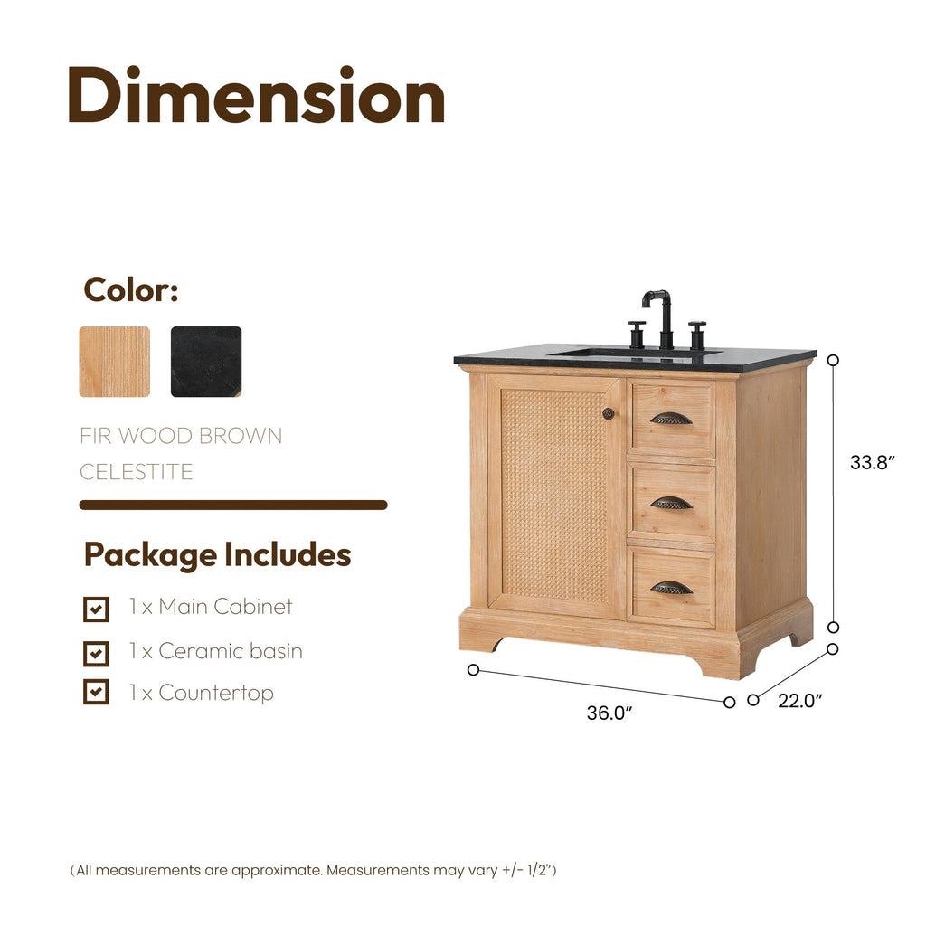 Hervas Bath Vanity with Natural Marble Top without Mirror