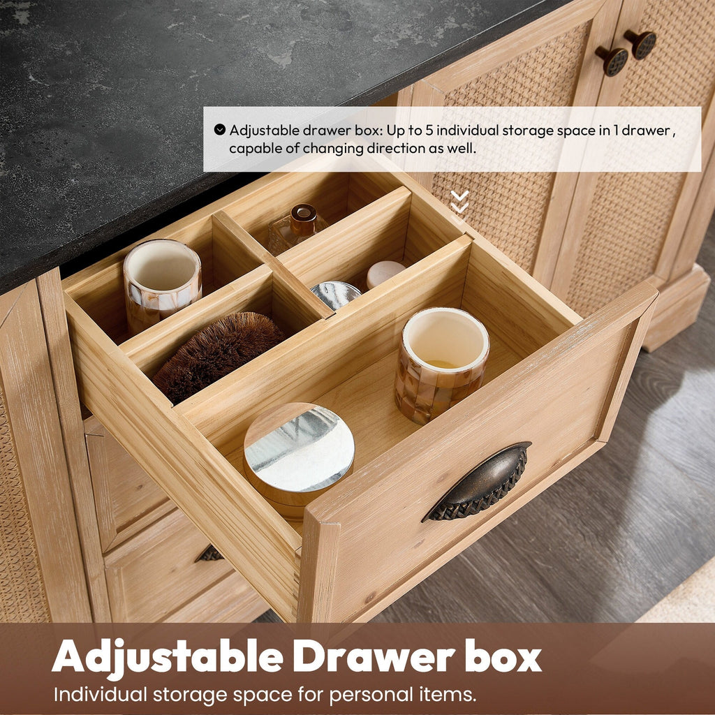 Hervas Bath Vanity with Natural Marble Top without Mirror