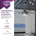 Hunter 52 Skyflow Outdoor Ceiling Fan w/ LED Light Kit, Wall Control - Coastal Modern Contemporary - WeatherMax - WET-RATED!