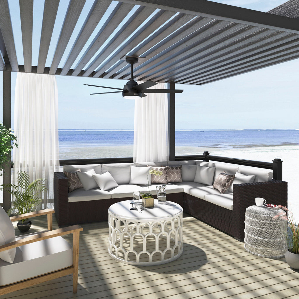 Hunter 52 Skyflow Outdoor Ceiling Fan w/ LED Light Kit, Wall Control - Coastal Modern Contemporary - WeatherMax - WET-RATED!