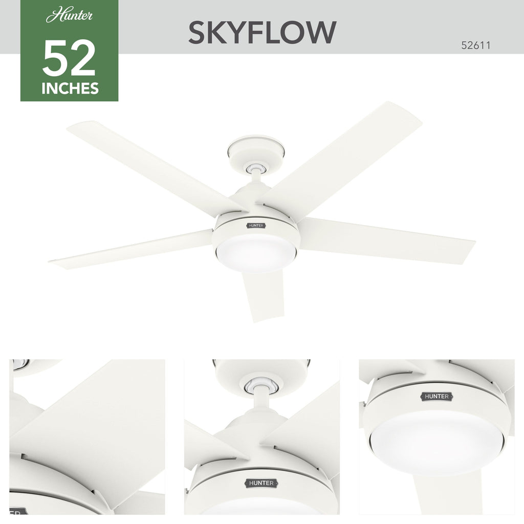 Hunter 52 Skyflow Outdoor Ceiling Fan w/ LED Light Kit, Wall Control - Coastal Modern Contemporary - WeatherMax - WET-RATED!