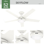 Hunter 52 Skyflow Outdoor Ceiling Fan w/ LED Light Kit, Wall Control - Coastal Modern Contemporary - WeatherMax - WET-RATED!