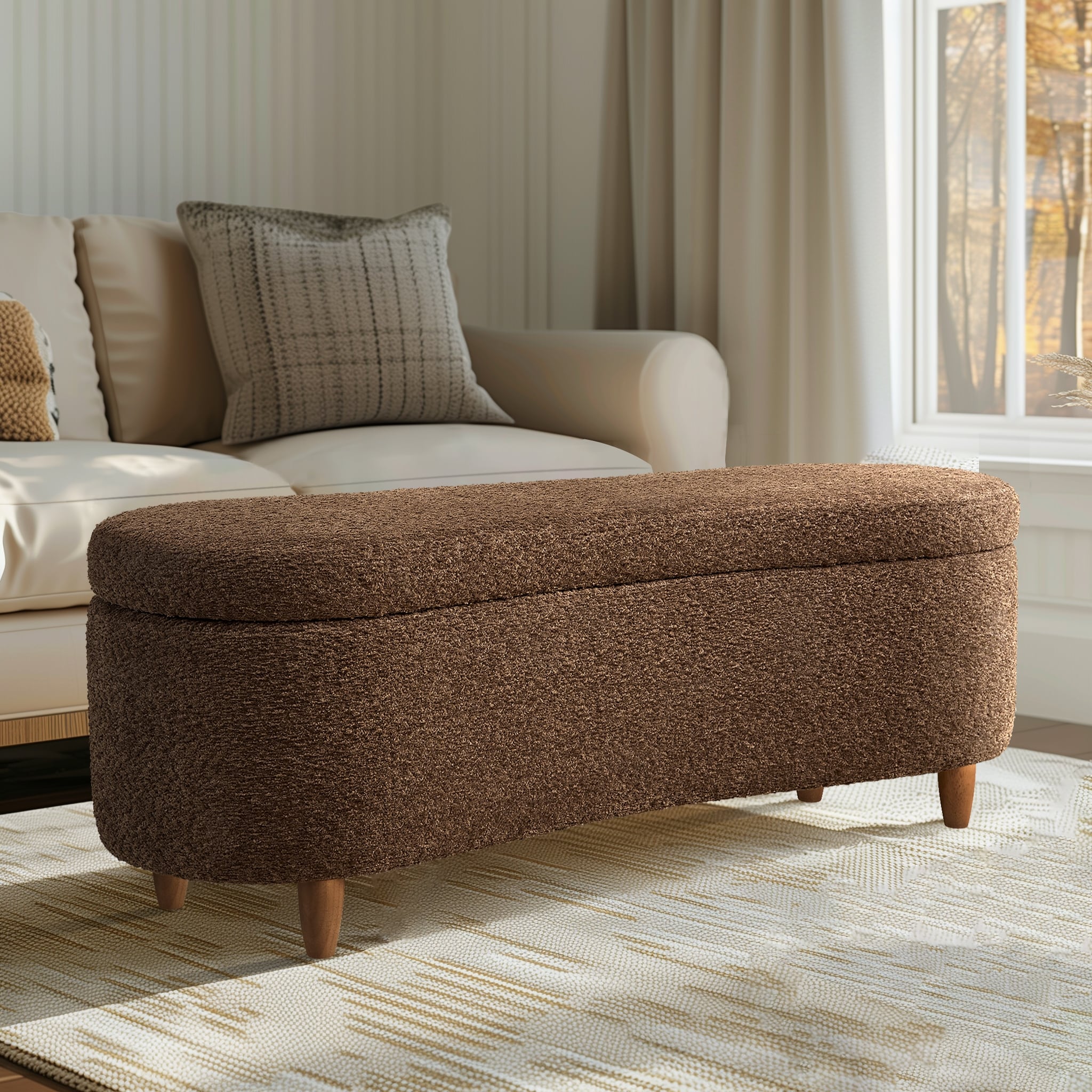 INK IVY Bailey Boucle-Style Curved Storage Accent Bench