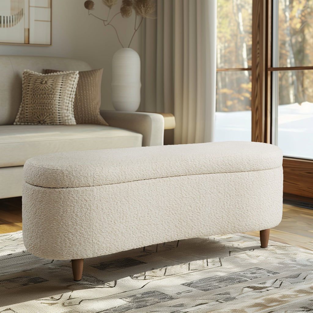 INK IVY Bailey Boucle-Style Curved Storage Accent Bench