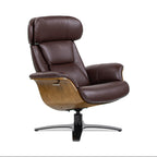 Jovan 31.5 Curved Wood Genuine Leather Recliner Lounge Chair