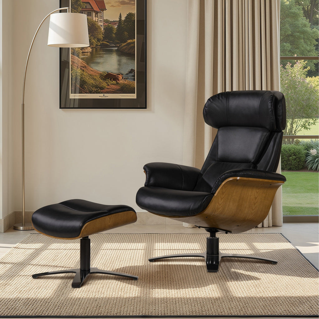 Jovan 31.5 Genuine Leather Recliner Lounge Chair with Ottoman