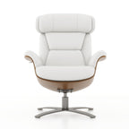 Jovan 31.5 Curved Wood Genuine Leather Recliner Lounge Chair