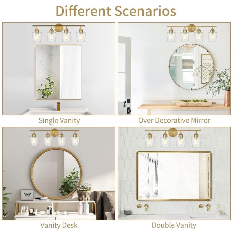 KAWOTI 4-Light Dimmable Metal Bathroom Vanity Light with Glass Shade