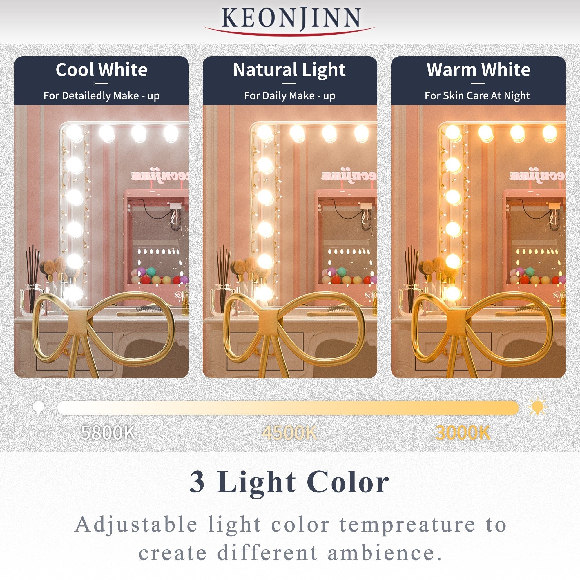 Keonjinn LED Makeup Hollywood Vanity Mirror with 15/18 LED Lights