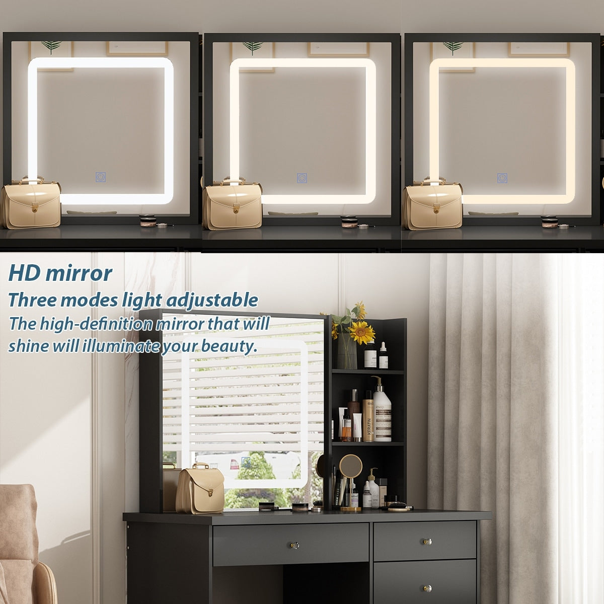 Kerrogee Makeup Vanity Set with Adjustable Lighted Mirror & Stool - 39.4L x 19.7W x 53.5H