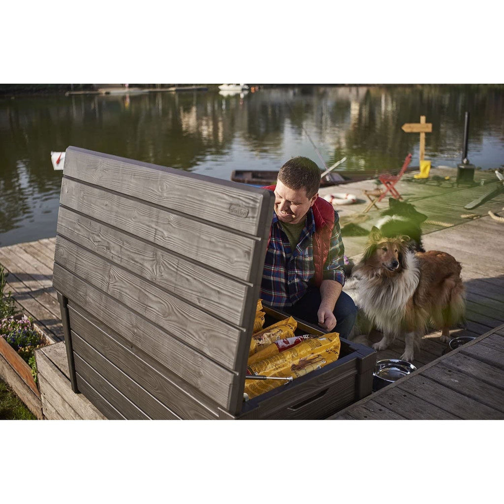 Keter Brightwood 120gal Weatherproof Resin Patio Deck Storage Box Bench, Brown - 40