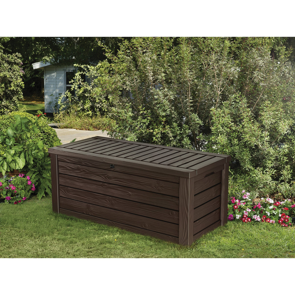 Keter Westwood 150 Gallon Large Durable Resin Outdoor Storage Deck Box For Furniture and Supplies, Brown