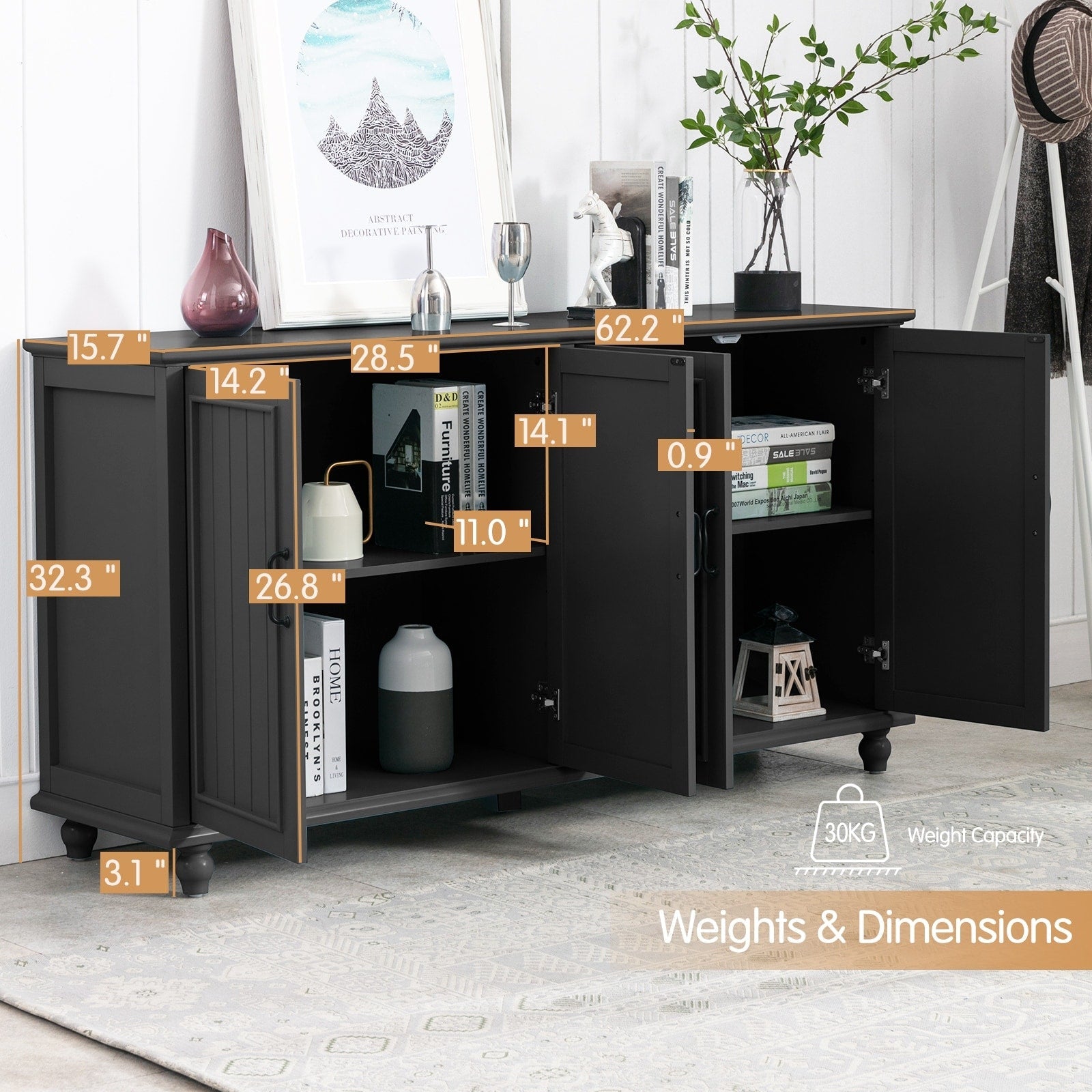 Kitchen Sideboard Coffee Bar Cabinet Accent Storage Cabinet