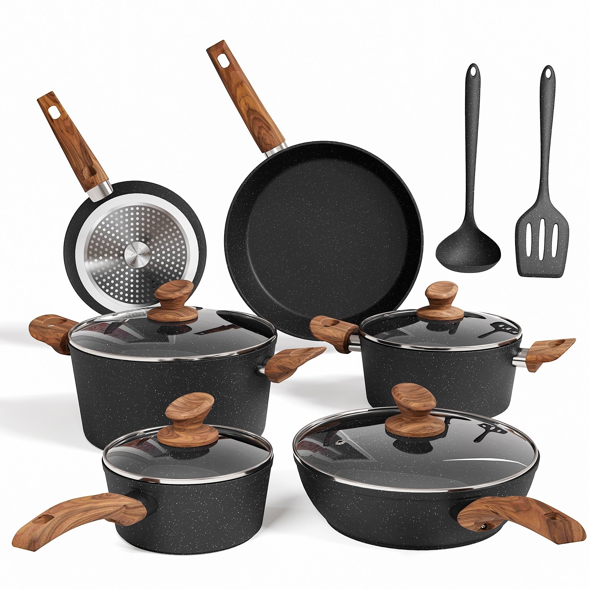 Kitchen Cookware Sets Nonstick, 12 Piece Pots and Pans Set Granite Cooking Set