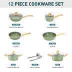 Kitchen Cookware Sets Nonstick, 12 Piece Pots and Pans Set Granite Cooking Set