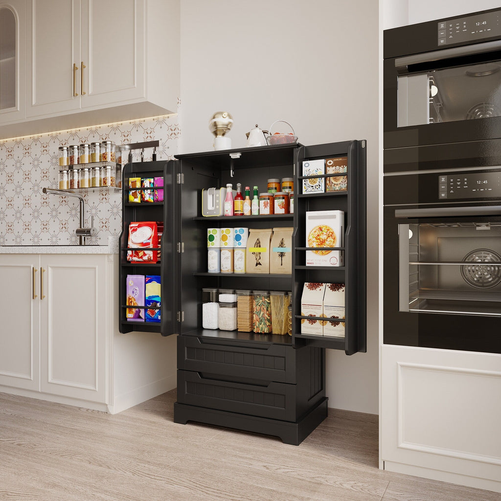 Kitchen Storage Pantry Cabinet, Freestanding Bathroom Storage Cabinet with 2 Doors and Drawers