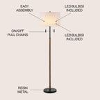 Koda 61 Rustic Farmhouse Iron Candlestick Pull Chains LED Floor Lamp, Brown Wood Finish/Black by JONATHAN Y