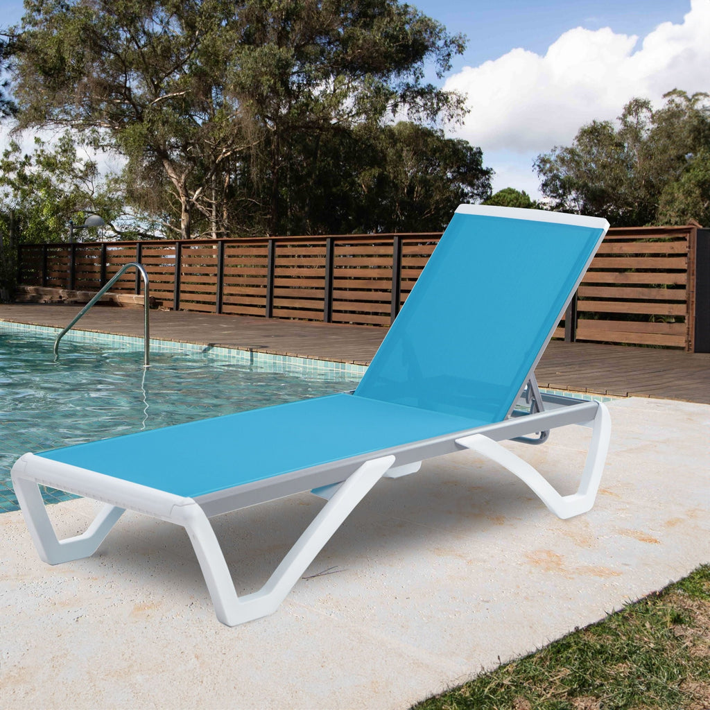 Kozyard Alan Full Flat Aluminum and Polypropylene Resin Legs Patio Reclining Adjustable Chaise Lounge
