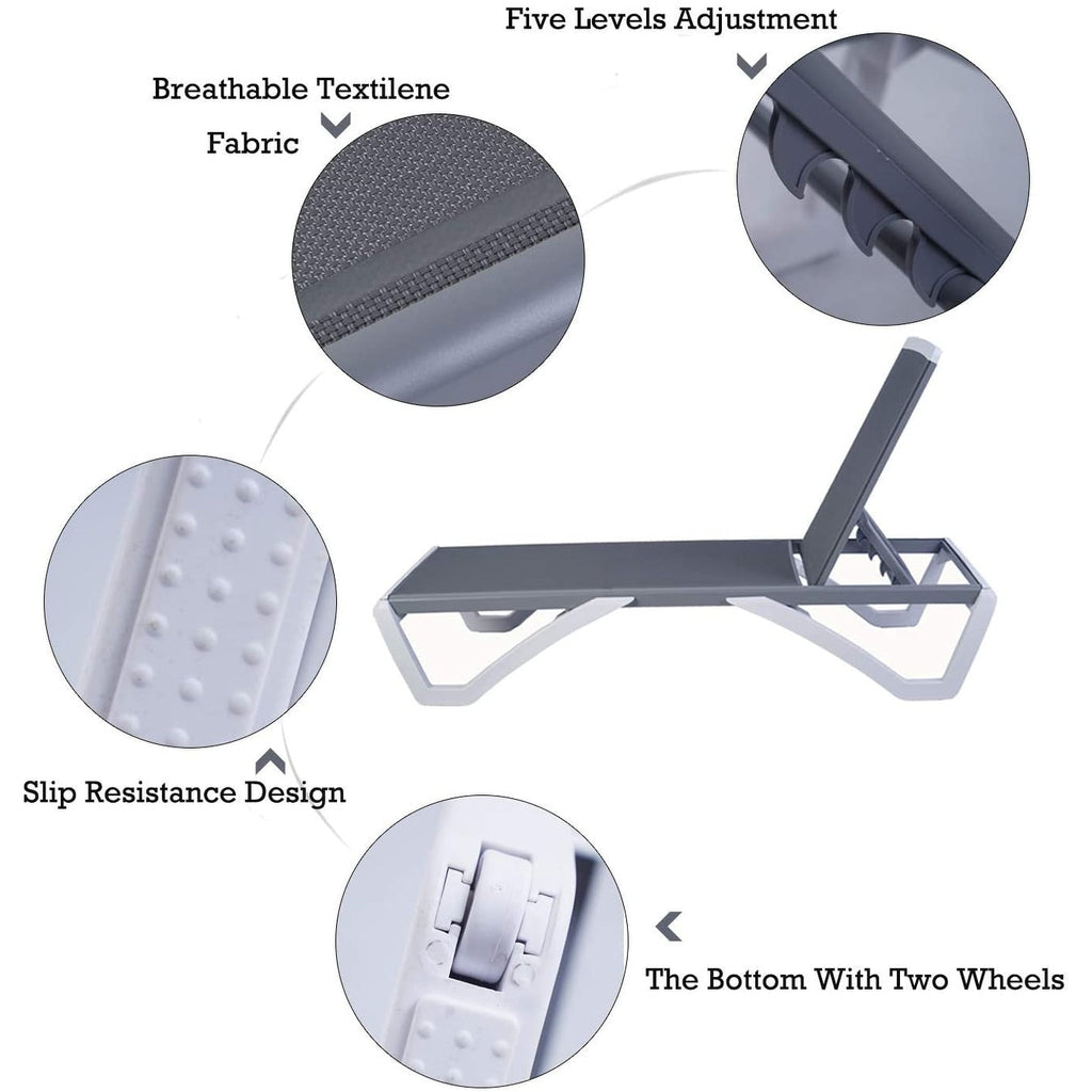 Kozyard Alan Full Flat Aluminum and Polypropylene Resin Legs Patio Reclining Adjustable Chaise Lounge