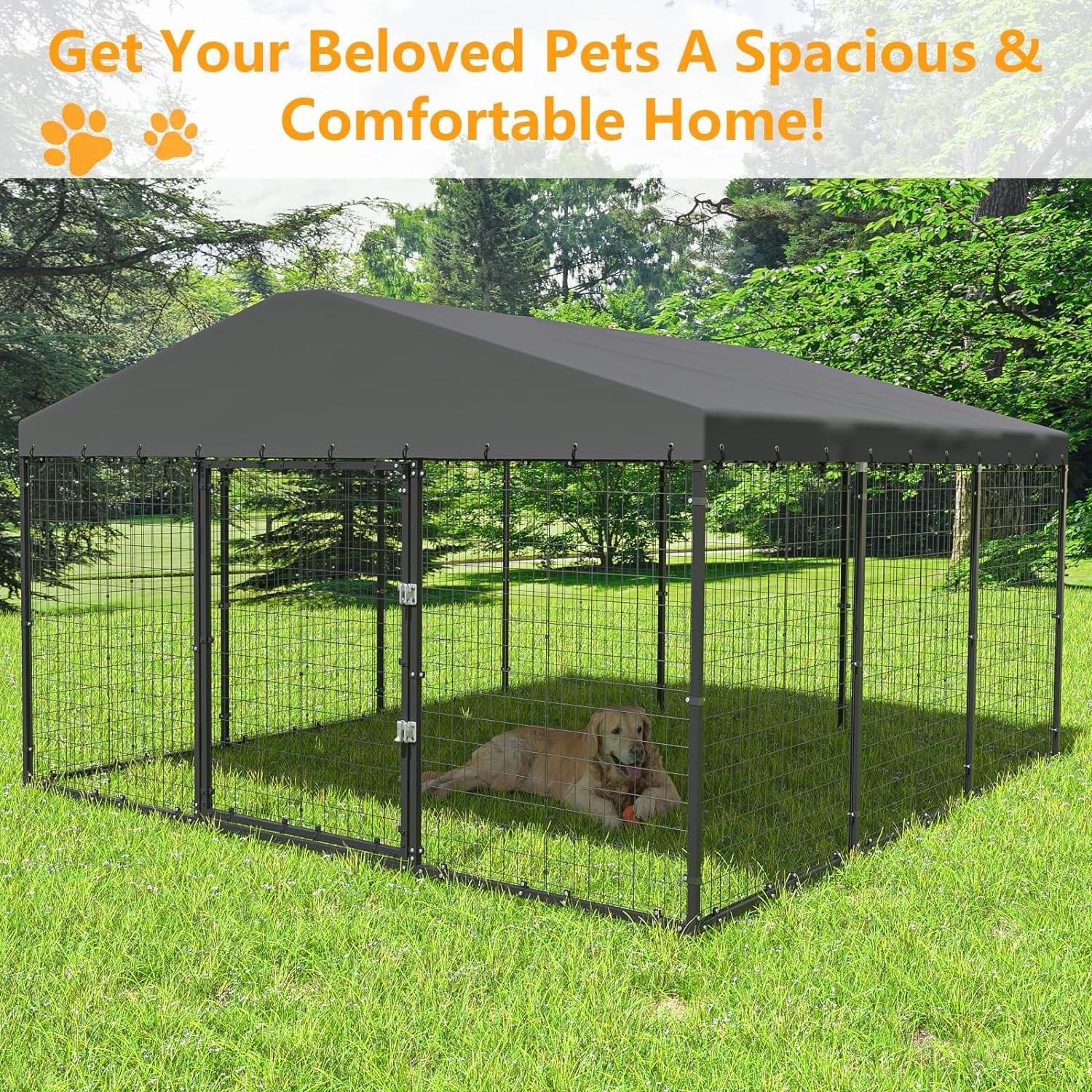 W 118 x D 118 x H 70 Large Outdoor Dog Kennel,Heavy Duty Dog Cage Enclosure with Waterproof Roof