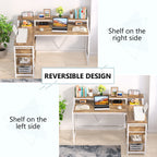 L Shaped Desk with Drawer, Home Office Corner Desk with Storage Shelves and Monitor Stand, Rustic PC Desk for Small Space