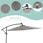LIVOOSUN 10ft LED Patio Offset Umbrella With Cross Base