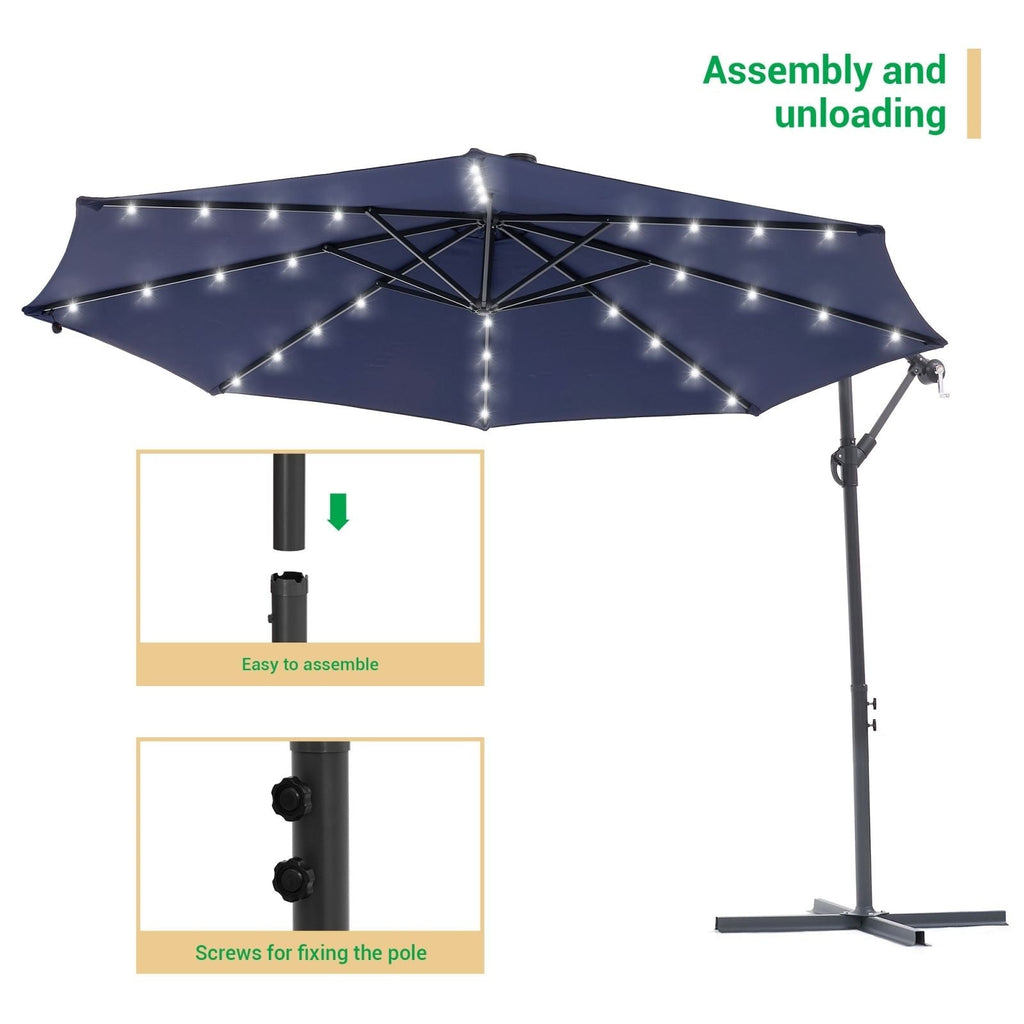 LIVOOSUN 10ft LED Patio Offset Umbrella With Cross Base